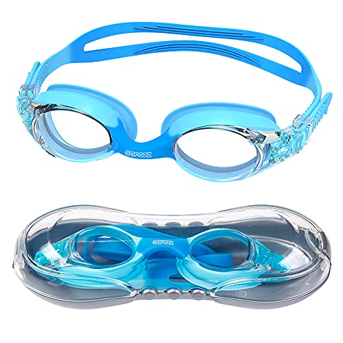 COPOZZ Kinder Schwimmbrille, Swim Schwimmbrillen für Jungen Mädchen Alter von 3 4 5 6 7 8 9 10 11 Jahren, Antibeschlag UV-Schutz Keine Undichte Schwimmbrille mit Spiegel/Klare Linse Cover
