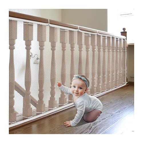 TUOERQI-Banister-Guard-15ft LÃ—3ft H-Balcony-Safety-Net - Improve Safety of Children. The Stairway Net is Durable. Mesh Rail Guard is a Necessity for Children's Safety. Safety Netting for Railings