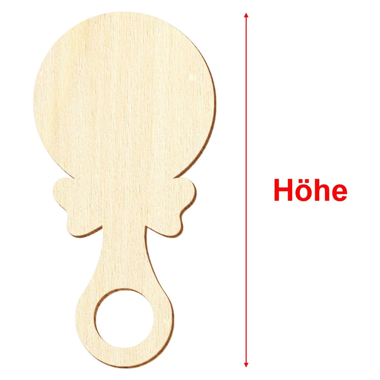 Sonajero de madera para bebé, decoración para manualidades, 3 – 50 cm, tamaño: 11 cm, paquete con:50 unidades