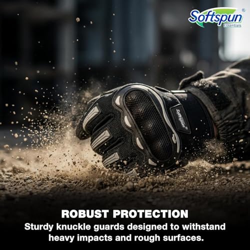 Image of SOFTSPUN Essentials Motorcycle Riding Gloves for Men & Women | Touchscreen Bike Gloves with Hard Knuckle Protection | Breathable Anti-Slip Sports Safety Gear for Biking, Cycling & Racing (Medium)