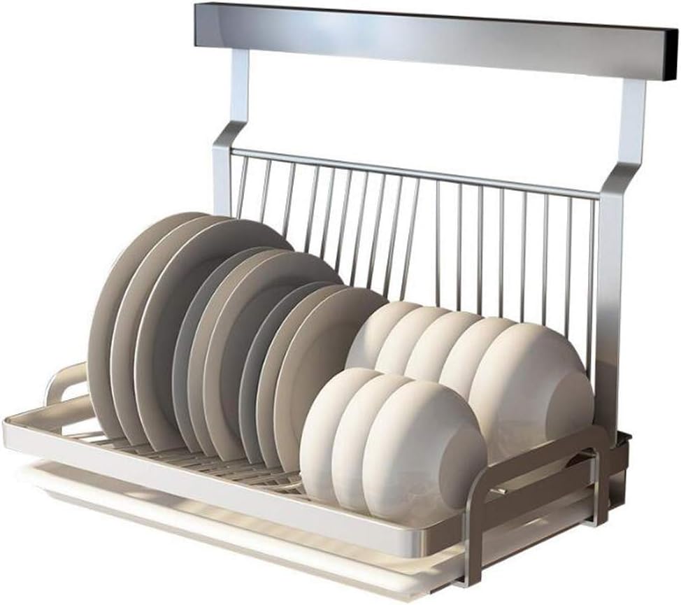 Ctystallove Foldable Stainless Steel Dish Drying Rack with Drainboard Wall Mounted Metal Mesh Storage Organizer Holder
