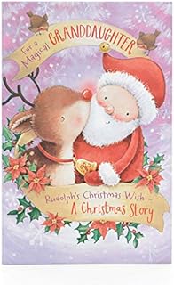 Granddaughter Christmas Card- Cute Granddaughter Christmas Card for Kids- Cute Santa and Reindeer Christmas Card- Gift Card for Girls- Granddaughter Christmas Gifts