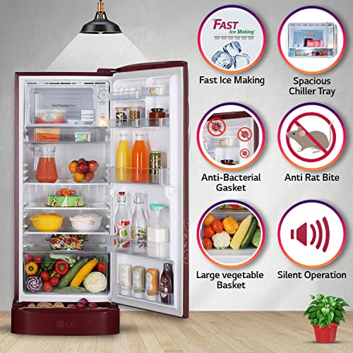 Image of LG 235 L 5 Star Inverter Direct-Cool Single Door Refrigerator Appliance (GL-D241ARRZ, Ruby Regal, Base stand with drawer & Smart connect, 2022 Model)