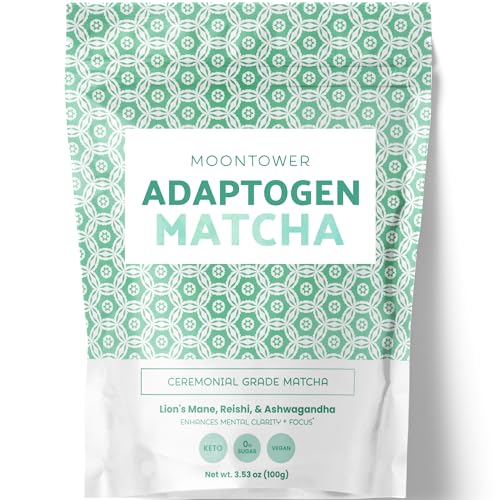 Organic Mushroom Matcha Powder - Ceremonial Grade Green Tea with Lion's Mane, Reishi & Ashwagandha Mushrooms, Superfood Latte Mix for Focus & Immune Support, by Moontower Matcha (50 Servings)