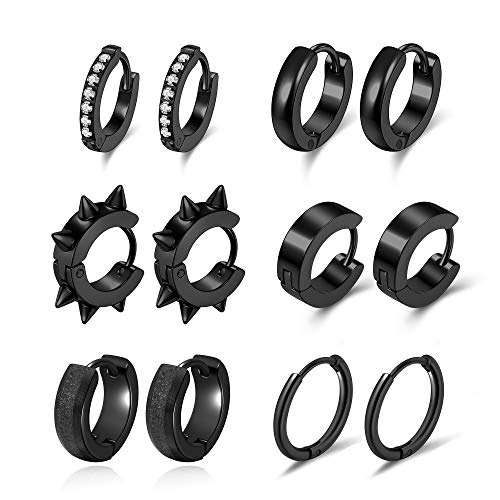 Sunligoo Black Small Huggie Hoop Earrings Set For Men Women Stainless Steel Punk Rock Earring 6 Pairs #TOP5