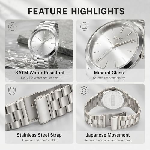 Image of BUREI Men's Wrist Watch, Analog Stainless Steel Dress Waterproof Quartz Watch for Men with Japanese Movement,Refined Gifts for Men, Boyfriend, Husband, Dad