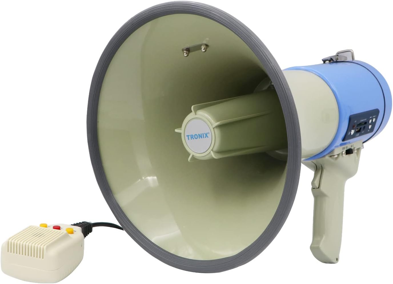 TRONIXTM66SURBT Portable Handheld Bluetooth Megaphone With Wired Microphone Talk Siren Record USB MP3 SD, Blue/Grey
