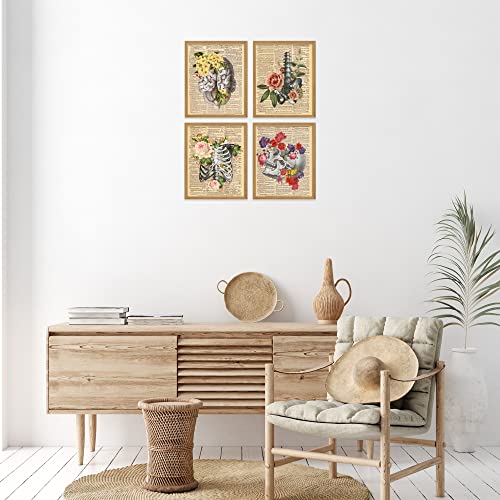 Insire Anatomy Wall Art - Vintage Medical Posters, Brain Wall Art, Skull Art Wall Decor, Skeleton Wall Art, For Medical Office Decor - Nurse Wall Decor, Floral Skull Decor - Set Of 4 Unframed (8X10) #TOP7