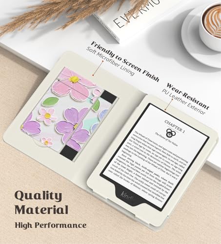 Image of MoKo Case for All-new 6 inch Kindle(11th Generation, 2024 /2022 Release) /(10th Gen,2019) /Kindle(8th Gen, 2016), Ultra Lightweight PU Shell Cover with Auto Wake /Sleep for Kindle 2024, Oil Painting Flower
