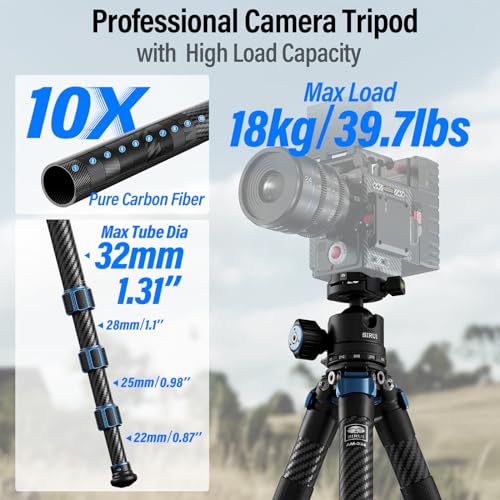 Image of SIRUI AM-324 Professional Camera Tripod with AM-40 Low Gravity Ball Head, 60.4 inch Carbon Fiber Heavy Duty Tripod for Mirrorless Camera, DSLR, 4 Sections, 32mm Max Tube, Max Load 39.8lb /18kg