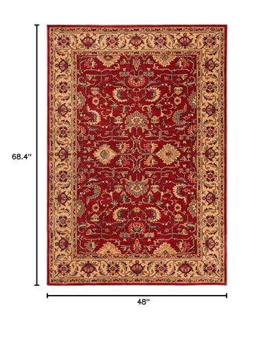 Tapete Decorativo Oriental Tradicional Rojo y Beige 4x5'7" miniatura 2