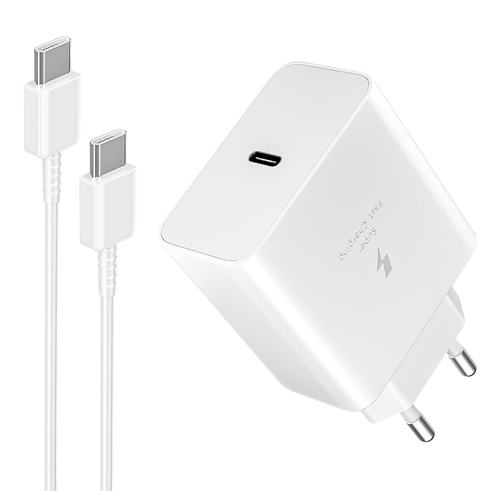 45 W ładowarka USB C, szybkie ładowanie typu C do Galaxy S25/S24/S23/S22/S21/S20/Ultra/Note 20/S10/S9, A54, A53, Z Fold/Z Flip/Tab, adapter ścienny USB C z kablem 3M, biały