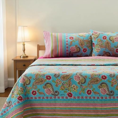Bassetti Granfoulard - Colcha edredón acolchada para cama de matrimonio de 2 plazas en 100% algodón, 265 x 255 cm - Primavera - Verano (RAPALLO TURQUESA)