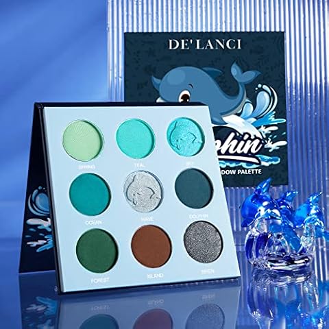 DE'LANCI Blue Teal Eyeshadow Palette, 9 Color Blue Green Eye Shadow Mermaid Makeup Pallets,Shimmer Matte Cool Toned Eye Shades for Christmas Snowflake, Long Lasting Turquoise Eyeshadow,Velvety Texture Cover