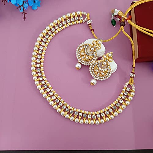 Efulgenz Indian Pearl Necklaces for Women Beaded Necklace Faux Pearl Crystal CZ Cubic Zirconia Choker Necklace Earrings Jewelry Set for Women Bollywood Wedding Jewellery2