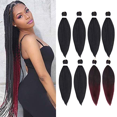 8 Packs/Lot Pre Stretched Braiding Hair 26Inch Synthetic Fiber Yaki Texture Braid Itch Free Hot Water Setting Crochet Braiding Hair Extension (6PCS 1B#+2PCS T1B/900#)