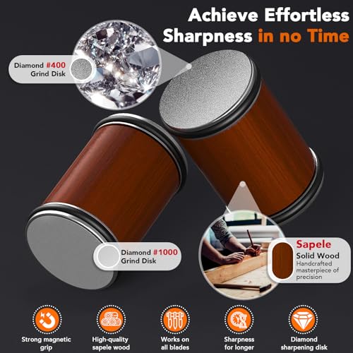 Rolling Knife Sharpener for Razor Sharp Edges, Easy Kitchen Knife Sharpening Tool Kit for Steel of Any Hardness, 15 & 20 Degrees Powerful Magnetic Holder - Image 4