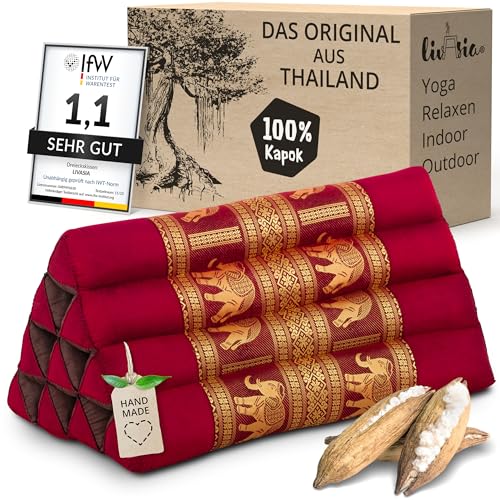 livasia Rückenstützkissen Thaiseide - 32x55x30cm - Dreieckskissen für...