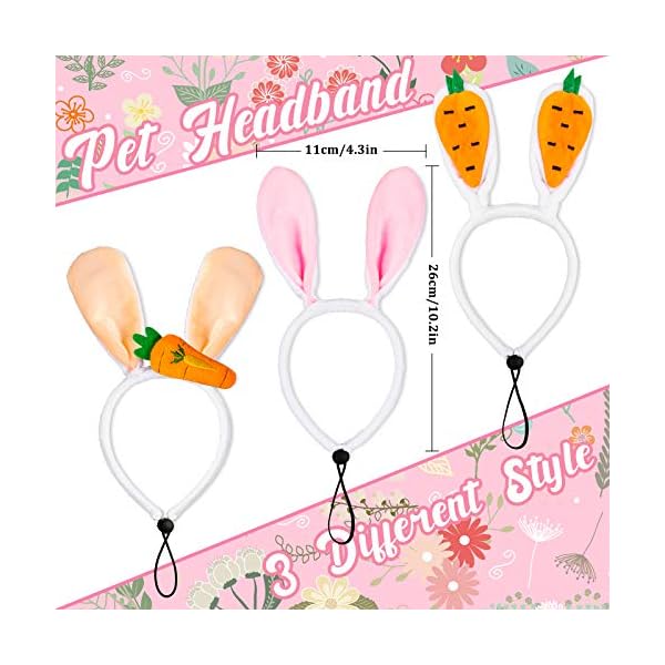 Whaline easter dog headbands easter bunny rabbit ear headwear cute carrot hair band adjustable pet easter party costume accessories for dog cat puppy, 3pcs - image 3