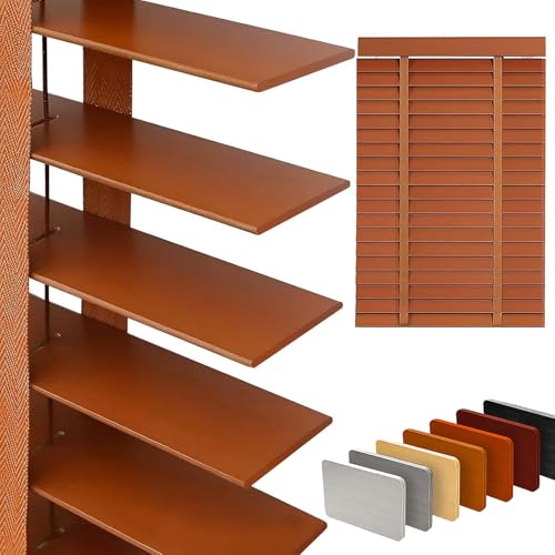 2 Slats Wood Blinds for Indoor Windows: Solid Wooden Blackout Blinds & Shades Black Out Privacy Horizontal Blinds for Home Bedroom Bathroom Living Room Windows and Doors 22.5 WX48 H Brown