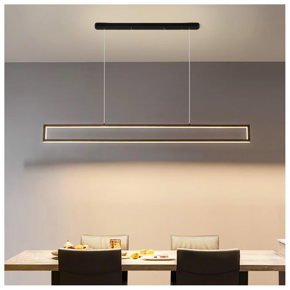 HYJAUSXB Modern LED Rectangle Chandelier 35W Stepless Dimming Pendant Light Fixture for Kitchen Island Adjustable Height Hanging Lighting Dining Room Living Club Black
