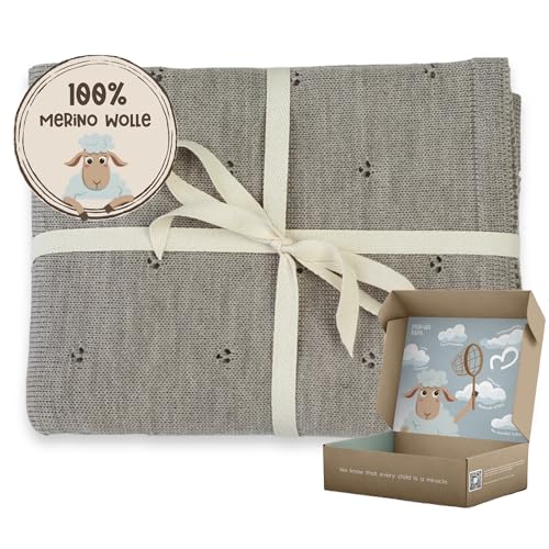 MIRARI Kids Babydecke 100% Merino Wolle I Baby Erstausstattung Neugeborene I Babydecke Winter 75 x 100 cm I Einschlagdecke babyschale Winter I Merino Decke I Wolldecke mit Geschenkbox