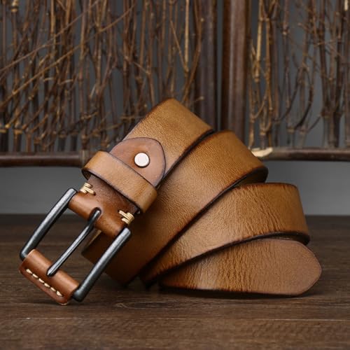 Unisex Cowhide Belt - 1.5" Vintage Distressed Strap With Leather Roller Buckle For Casual & Dress Pants3