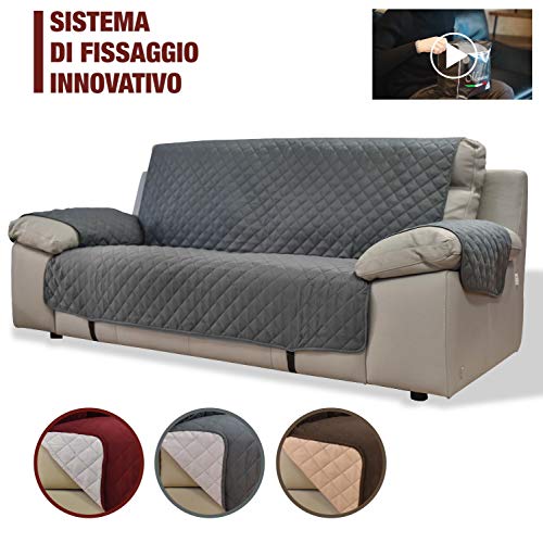 Copridivano Trapuntato 2 Posti Antimacchia – Fantasia Cuori Appesi, Rosso, 120-125 Cm, Made In Italy Con Retro Antiscivolo - 2
