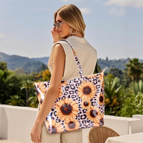 Image of KALIDI PVC Zipper Tote Bag, Jelly Plastic Kraft Paper Summer Beach Bag