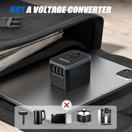 epicka universal travel adapter european travel plug adapter not a voltage converter - international power adapter worldwide charger with usb-c amp 4 usb-a ports travel essentials ta-105 grey