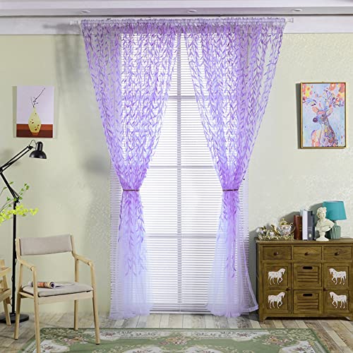 Icyang Leaf Curtains, Window Curtains Vine Curtain Willow Tulle Room 78.6 X 39.3 Inch, Sheer Curtains Green Window Curtain Drape Panel Sheer Valances For Living Room Bedroom Balcony Door #TOP1