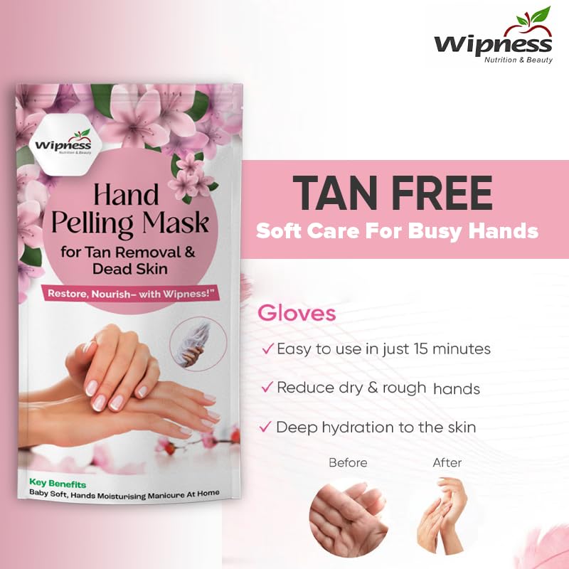 Image of Wipness Hand Peeling Mask for Men & Women | Exfoliating Glove Mask for Tan Removal, Dead Skin & Rough Hands | Deep Hydration, Soft & Smooth Skin Care - Pack of 1 (1 Pair)