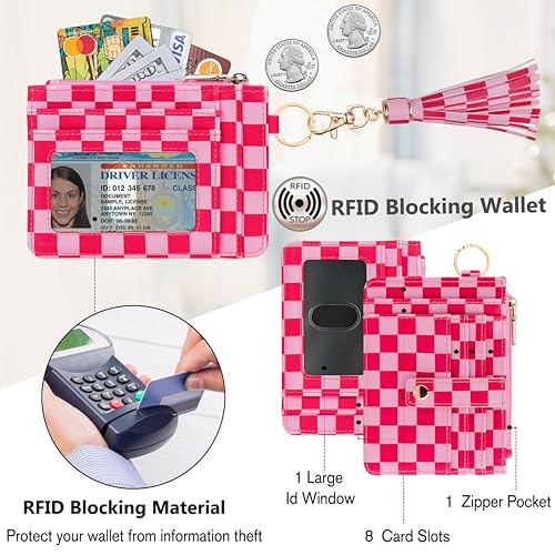 Image of KNGITRYI Small Wristlet Wallets for Women RFID Credit Card Holder Wallet Keychain Wristlet Wallet Credit Card Wallets for Women (checkered pink)