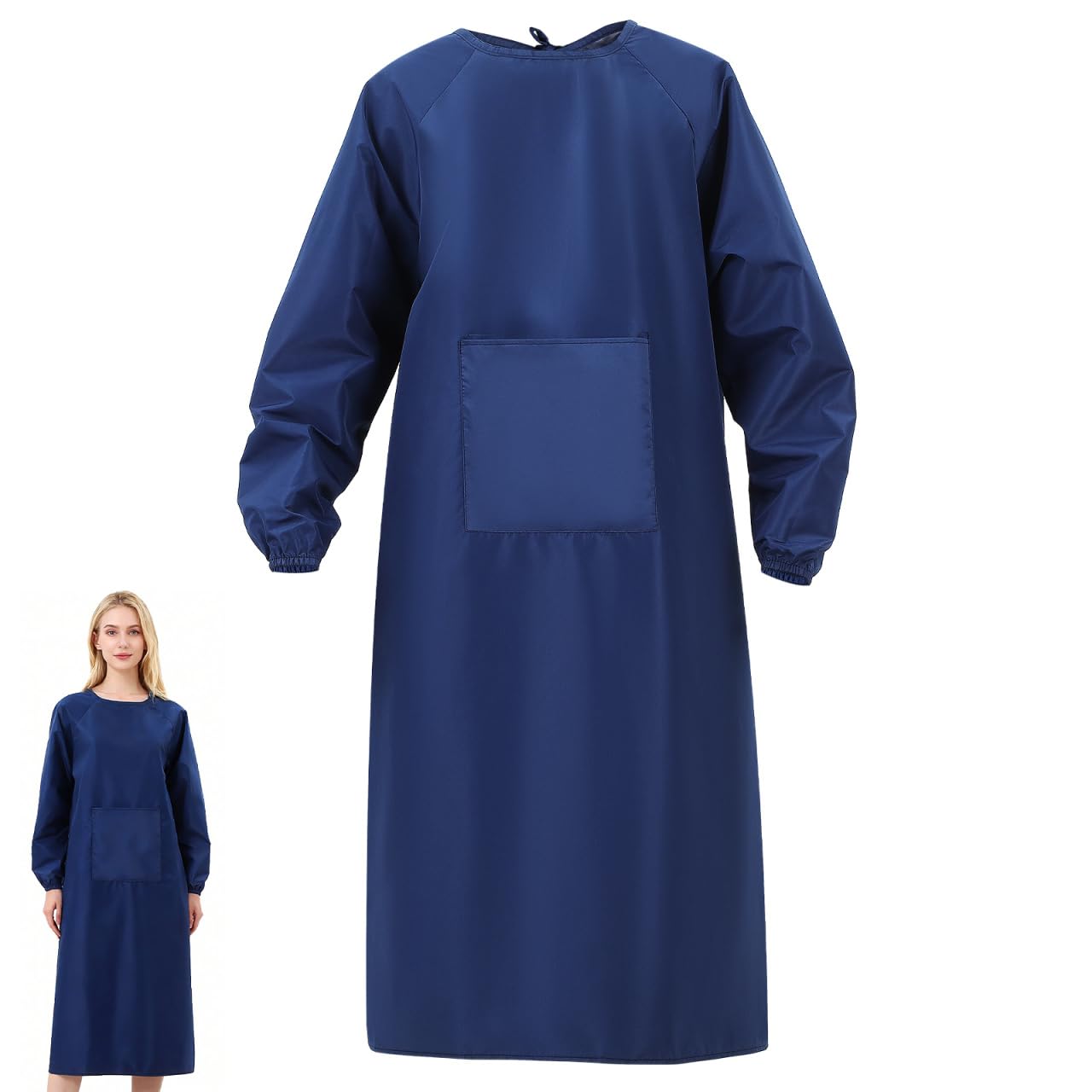 VILLCASE Tablier avec manches, tablier de peinture avec poche, tissu imperméable anti-huile, tablier de cuisine pour adultes (Bleu foncé)