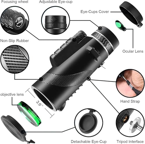 Monocular Telescope with Lights HD Monoculars 80x100 for Adults High Powered Monocular for Hunting with Smartphone Holder & Tripod, Handheld Telescope Suitable for Bird Watching Stargazing - 5