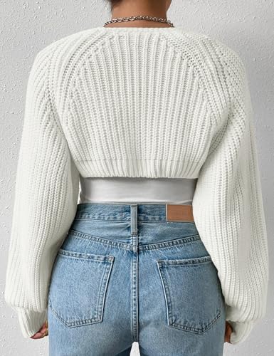 Image of Plus Size Women's Long Sleeve Open Front Crop Cardigan Drop Shoulder Shrug Oversized Ribbed Knit Bolero Sweater