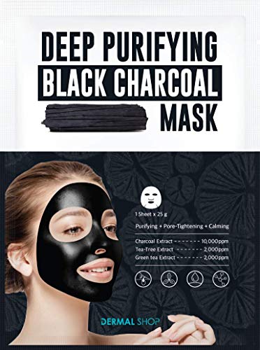 DERMAL SHOP Deep Purifying Black Charcoal Mask 25g Pack of 5 - Pore Care Charcoal Facial Sheet Mask