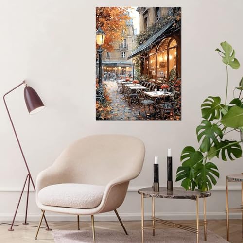 Image of HASTHIP Paint by Numbers Kit for Adults- Street Cafe Adult Paint by Number Kits on Canvas for Beginners, DIY Acrylic Oil Number Painting Kits for Home Wall Decor Gift 16 inchx 20 inch (Without Frame)