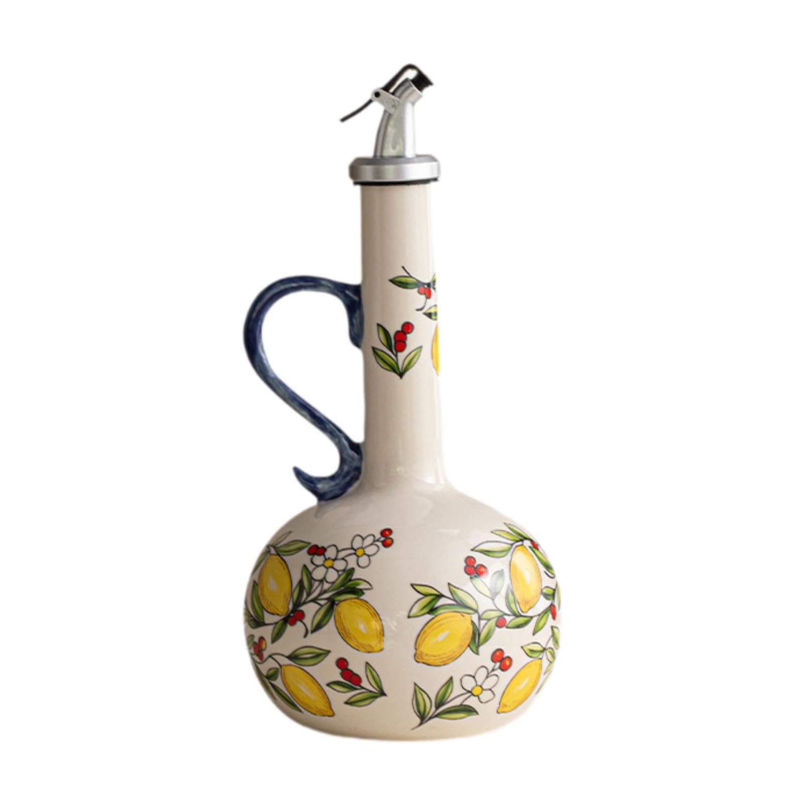 Botella Dispensadora Aceite Vinagre Cerámica Oliva Tarro Moderno Creativo Diseño Vertido Fácil Contenedor Líquidos para Cocinar Servir Hogar Restauran, Amarillo, Individual