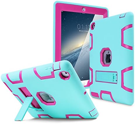 iPad 2 Case,iPad 3 Case,iPad 4 Case, AICase Kickstand Shockproof Heavy Duty High Impact Resistant Rugged Hybrid Three Layer Full Body Protection Case with Stylus for iPad 2/3/4 (Light Green/Rose)
