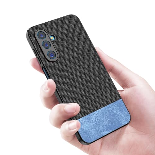 Image of Kapa Soft Fabric & Leather Hybrid Protective Back Cover for Samsung Galaxy M36 / F36 5G | Shockproof Slim Hard Anti Slip Back Case (Black,Blue)