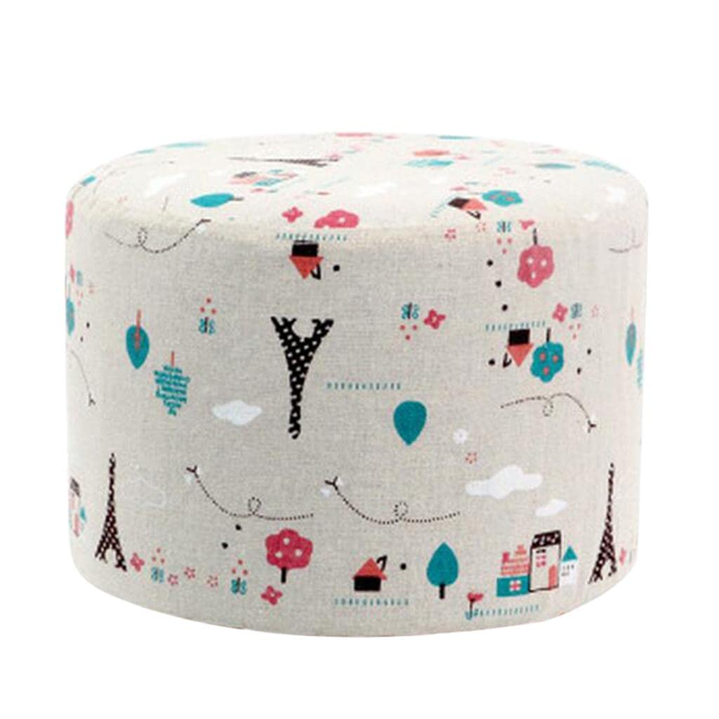 Round Linen Fabric Footstool Cover Wooden Stool Slipcover Iron Tower 28x18cm