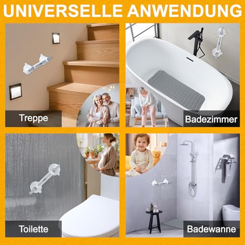 Haltegriffe für Senioren, MAX 200KG Haltegriff mit Saugnapf, Haltegriff Dusche & Badewanne ohne Bohren, Sauggriff mit Rutschfester Teppich für Senioren Mobilitätseinschränkungen Badezimmer WC Treppen