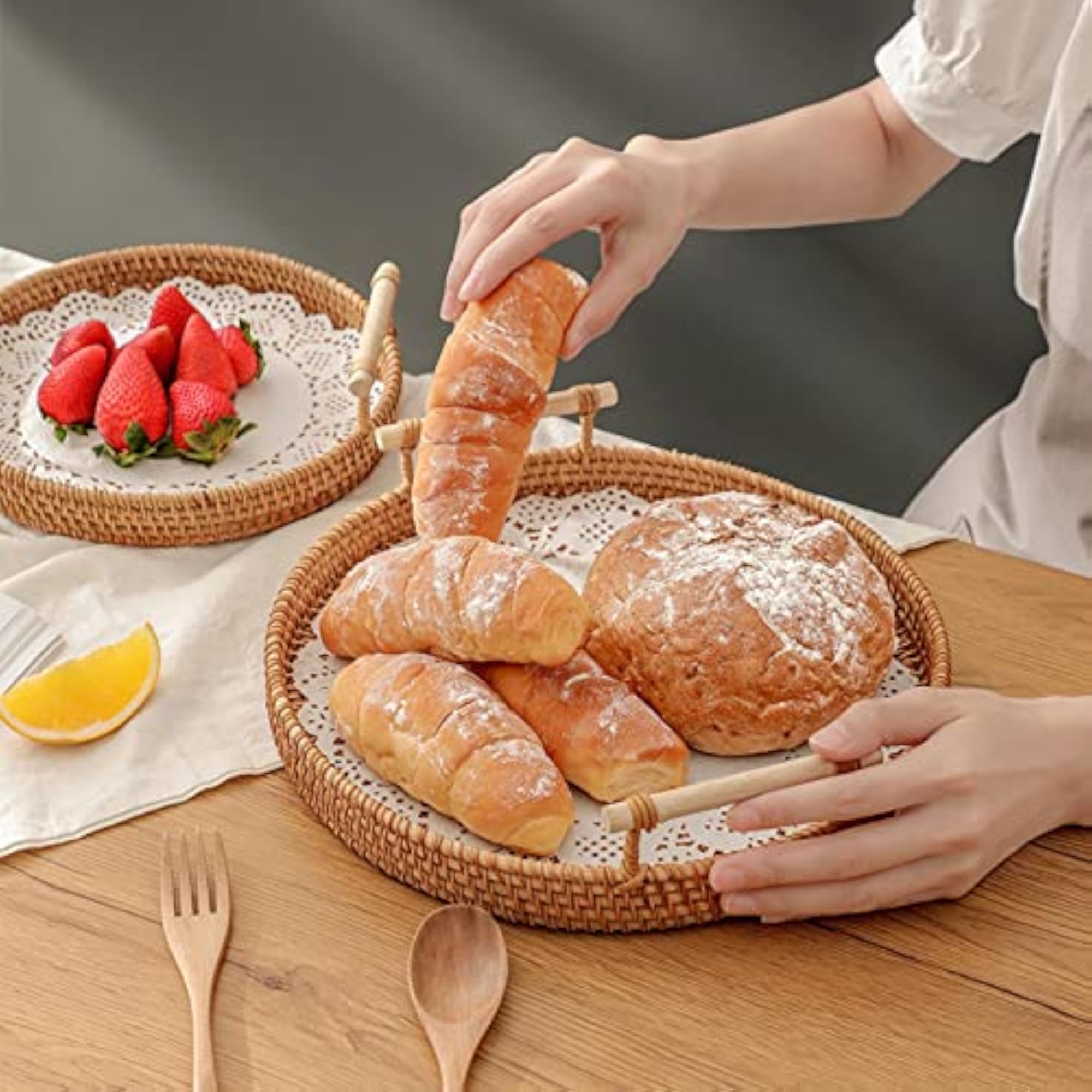 Handwoven Round Basket Serving Platter, Multipurpose