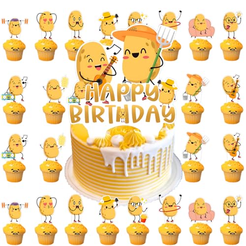 37Pcs Potato Cake Topper, Funny Potato Happy Birthday Cake Topper,Potato Cake Decorations for Potato Birthday Party Decorations Party Supplies