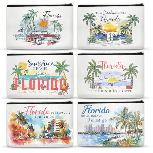 SEAOYOZO 6 Pcs Florida Makeup Bag Gifts for Women Florida Themed Souvenirs, Travel Vacation Gift Cosmetic Zipper Bag for Her Teacher Mom Sister Friends