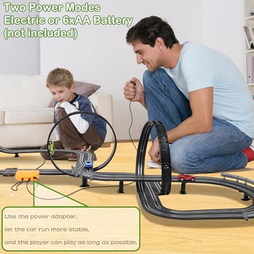 Image of Slot Car Race Track Sets, 23ft Battery Powered or Electric Track with 4 Slot Cars, Dual Racing Game Lap Counters, Race Track Set Features a Loop, Turns, Straightaways and a Crossover for Boys Age 6-12