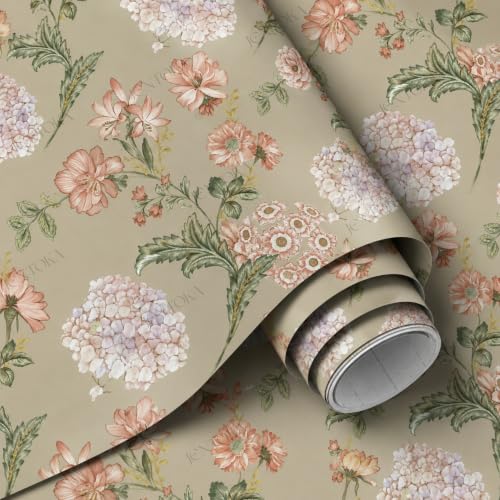 Image of Beige Blush Floral Peel and Stick Wallpaper - Soft Pastel Botanical Self Adhesive Wallpaper Roll for Bedroom, Nursery, Living Room, Wardrobe, Shelf Liner & Home Decoration