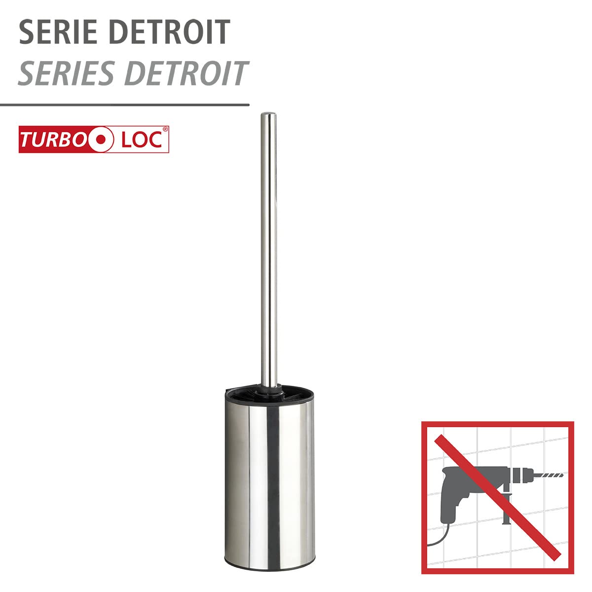 WENKO 23355100 Turbo-Loc® zestaw szczotek toaletowych Detroit, stal nierdzewna, 8,4 x 39,9 x 8,9 cm