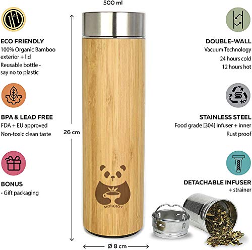 Tea-Bottle-Bamboo-Tumbler-with-Infuser-BPA-Free-Double-Wall-Glass-Travel-Tea-Mug-with-Stainless-Steel-Filter-Leakproof-Tea-Bottle-with-Strainer-For-Loose-Leaf-Tea-and-Fruit-Water-17-Ounce